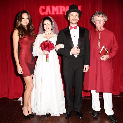 Chrissy Teigen dressed to impress in an Alexander Wang red dress as she witnessed an over-the-top theatrical reenactment of a wedding ceremony of Davide Campari – the son of Campari’s founder and his unrequited love, opera singer Lina Cavalieri officiated by spirits luminary, gaz regan. (Photo Credit: Matteo Prandoni / BFAnyc.com