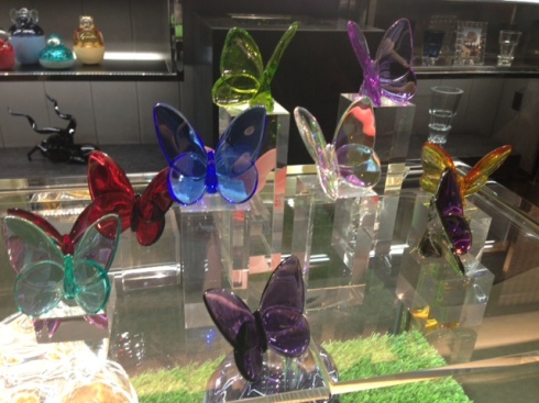 PAPILLON Lucky Butterfly  $105 in clear, moss green, parma violet, peony pink, purple, red, blue, amber and turquoise  $125 in blue scarabee and iridescent 